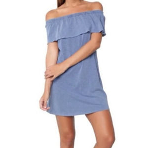 Sundry 1 Dress Small 4 6 Off Shoulder Ruffle Mini Dress Cotton Stretch Blue